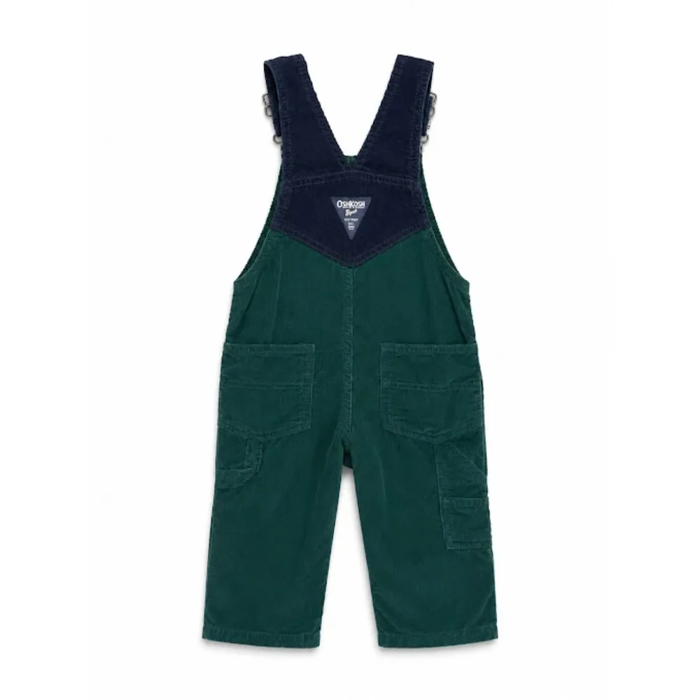 OshKosh B'gosh 2T Green Corduroy Overalls Navy Bib Toddler